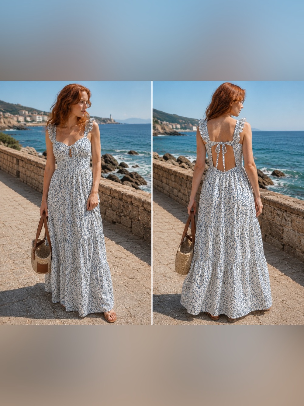 S - ALTARD’STATE - Sleeveless Blue Floral Maxi Dress with Back Tie